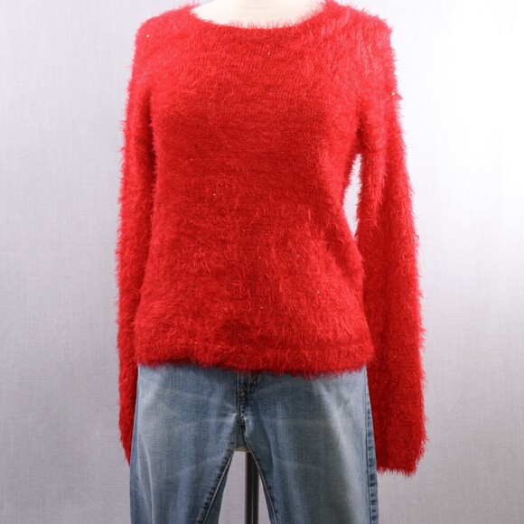 Gianni Sweaters - Gianni Bini Eyelash Sweater Womens L Red Sequin Accent Cozy Knit